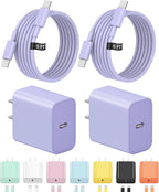 5FT iPhone 17 16 15 Charger Fast Charging USB C Charger Block Type C Chagrer Fast Charging 2-Pack for iPhone 17/17 Plus/17 Pro/17 Pro Max/iPhone 16/16 Plus/16 Pro/16 Pro Max/15 Pro Max/Samsung(Purple)