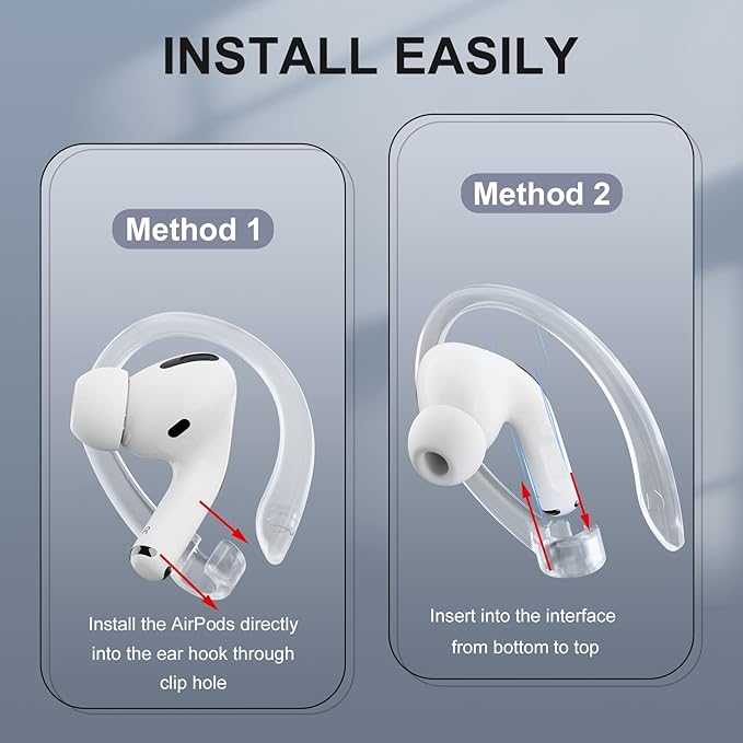 AirPods Ear Hooks - Upgraded Anti Slip Sports Clip Hooks for AirPods 1, 2, 3, 4, Pro and Pro 2 Transparent