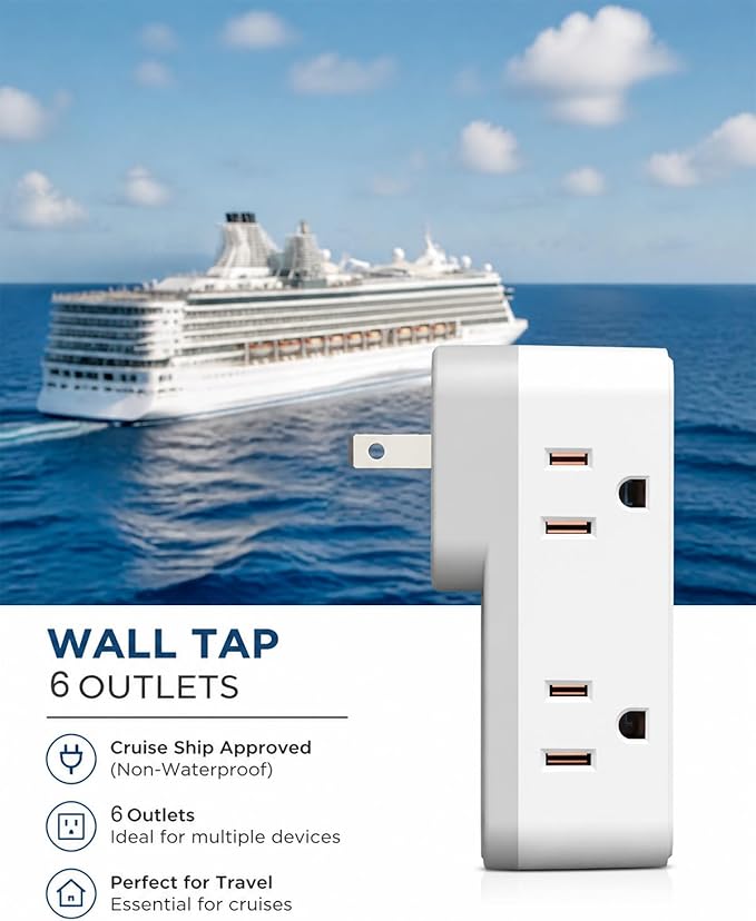 2 Prong to 3 Prong Power Strip,WRXDMC 2 Prong Outlet Adapter with 360° Rotating Plug, Widely Spaced Outlet Extender with 6 AC Outlets, Multi Plug Outlet Splitter, Polarized Plug, Ideal for Old House