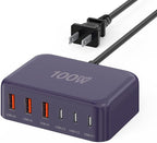 [2026 Updated] USB C Fast Charger, 100W GaN 6 Port Type C Charging Station Hub Block Cube, USB C Wall Charger Power Strip Adapter Plug for iPad iPhone 17 16 15 14 Pro Max Pixel Note Galaxy, 5ft Cord