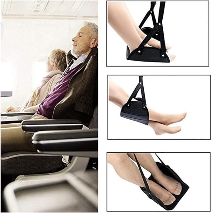 Office Footrest with Adjustable Height, Portable Airplane Travel Foot Rest Hammock, Under Desk Foot Hammock for Flight Bus Train Office Home