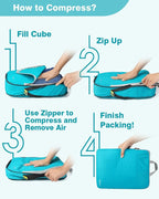 Gonex 10 Set Compression Packing Cubes, Expandable Storage Travel Bags for Suitcase, Luggage Organizers with Hanging Toiletry Bag Laundry Bag Shoe Bag Accessories Bag (Blue)