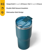 RTIC 30oz Essential Tumbler with Lid, Ceramic Lined, Insulated, Stainless Steel, Metal, Double Wall Vacuum-Insulation, Travel Cup for Iced Coffee, Tea, Hot and Cold Drink, Marine