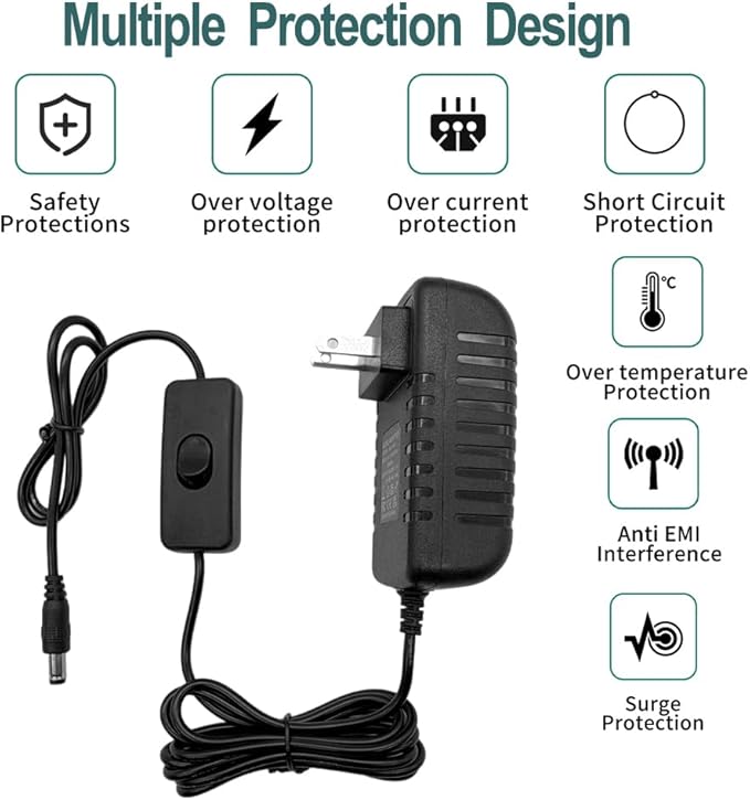 24V 1A AC Power Supply with On/Off Switch Adapter 100-240V to DC 24V Power Adapter Transformer DC 6.2FT Power Cord with 5.5x2.5mm Plug