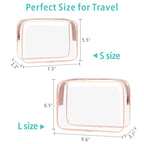 F-color 2 Pack Clear Makeup Bag, 1 Medium TSA Approved Toiletry Bag Quart Size Carry On & 1 Large for Checked Luggage, Water-resistant Clear Travel Bags for Toiletries, Rose Pink