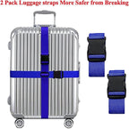 2 Pack Luggage Straps, Bright Colors Adjustable Suitcase Belts with Quick Release Buckle (DarkBlue)