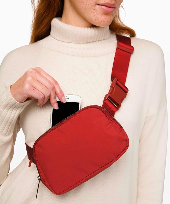 YOSHUYUKI Fanny Pack Cross Body Bag Small Crossbody Bags for Women Men Trendy Nylon Waterproof Mini Purse Travel Running Belt Lulu Dupes Bum Hip Chest Waist Pack Side Bag Must Have Red