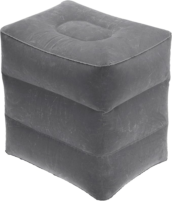 PATIKIL Travel Foot Rest Pillow, Inflatable Foot Rest Mat Adjustable 3 Layers Height Sleep Flights Leg Pillow for Airplane Train Office, Gray