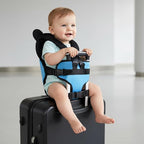 Cartoon Bear Kids Suitcase Seat with Safety Strap, Toddler Travel Essential, Luggage Seat for Family Travel, Comfortable Ride for Kids, Blue