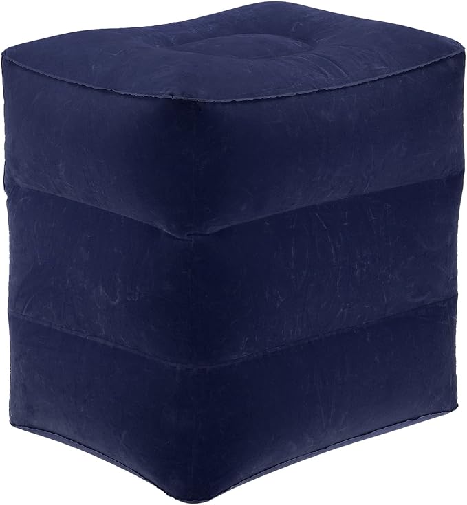 PATIKIL Travel Foot Rest Pillow, Inflatable Foot Rest Mat Adjustable 3 Layers Height Sleep Flights Leg Pillow for Airplane Train Office, Navy Blue