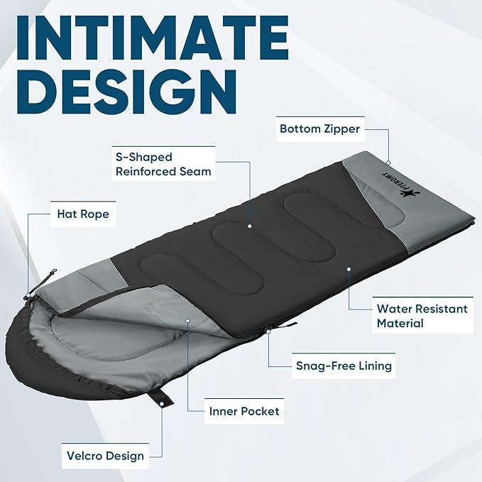 PTEROMY Sleeping Bags for Adults, Lightweight and Machine Washable, Water Resistant Backpacking Camping Sleeping Bag for Warm Cold Weather, Camping Essentials for Hiking Travel
