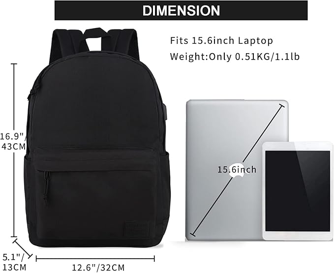 SUPACOOL Lightweight School Backpack with Pencil Pouch, Backpack for School Boys and Girls(Black backpack set)