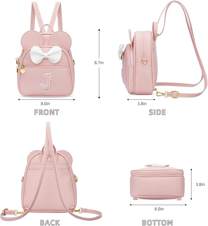 KKXIU Girls Initial Bowknot Cute Mini Backpack for Toddler, Travel Small Girl Backpacks, Personalized Birthday Gifts for Little Girls and Kids(J, Pink)