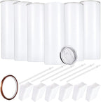 YOUKE OLA Sublimation Skinny Tumbler Straight Blank White 20oz - Sublimation Tumblers for Heat Transfer, Stainless Steel Coffee Cup with Shrink Wrap Sleeve & Heat Tape | Vinyl DIY Gifts, 6 Pack