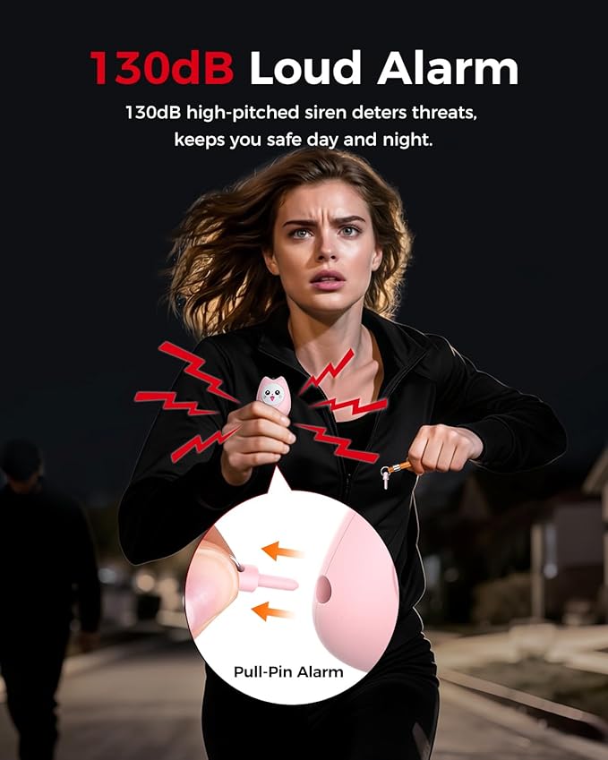 ESSAGER Personal Safety Alarm for Women, 130dB Loud Siren, Replaceable Battery, Built-in LED Light, Portable Keychain & Carabiner. Self Defense Security Alarm for Kids, Seniors(Pink)
