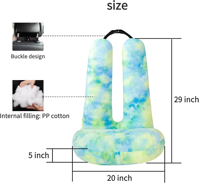 FHSGGP Travel Pillow Car Travel Sleep Support Pillow 2-in-1 Lap Pillow and Car Pillow with Neck and Body Support for Adults and Kids on Long Trips Kids Travel Pillow Colorful Green