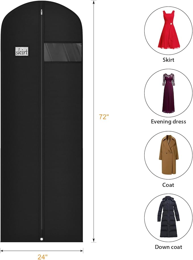 Syeeiex 72'' Long Dress Bags for Gowns, Garment Bags for Hanging Clothes, Dress Garment Bag, Garment Covers with Clear Window for Prom Dresses,Formal Gowns,Long Winter Coats,Evening Dress(3 Pack)