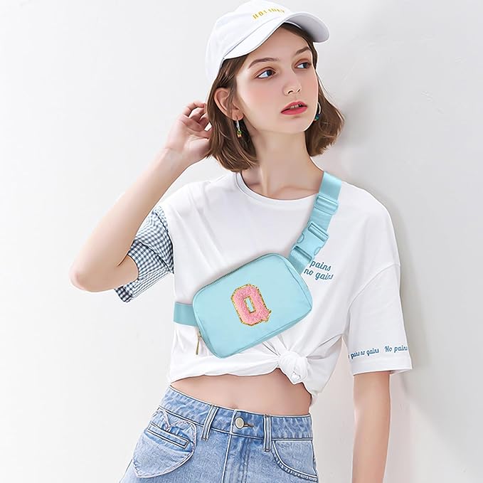 Gitus Gifts for 7 8 9 10 11 Year Old Girls Belt Bag Fanny Pack Crossbody Bags with Initial Letter Patch Birthday Gifts for Daughter Sister Friends Teen girls (Icing Blue-Q)