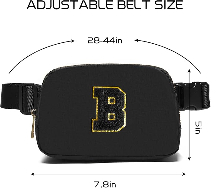 Gitus Belt Bag Fanny Pack Crossbody Bags with Initial Letter Patch Gifts for Wife Older Women Mother Coworker Bridesmaid Anniversary Travel Gifts Beach Gifts (Black-B)