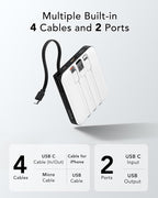 VRURC Battery Pack Charger Portable 10000mAh, 22.5W Power Bank Fast Charging with Built-in Cable, Cell Phone Power Bank for iPhone 17 16 15 & Early Series (White)