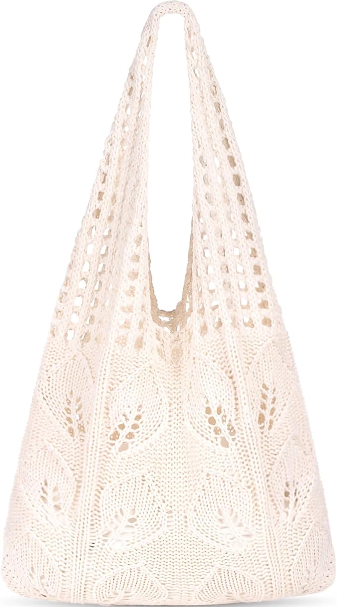 WantGor Crochet Bags, Beach Mesh Tote Bag Womens Shoulder Shopping Handbag Casual Travel Totes Bag Foldable Hobo Bags