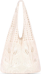 WantGor Crochet Bags, Beach Mesh Tote Bag Womens Shoulder Shopping Handbag Casual Travel Totes Bag Foldable Hobo Bags