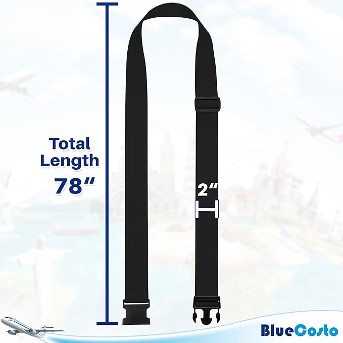 Luggage Straps for Suitcases - TSA Approved - Black, 4 PK - Premium Nylon Belts for Suitcase, Briefcase & Travel Bag - Adjustable Strap Length 46" - 78"