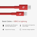 Beats USB-C to Lightning Woven Cable Fast Charging Durable/Tangle-Free Compatible Charger for Apple Devices with Lightning Ports (1.5 m, 5 ft) - Rapid Red