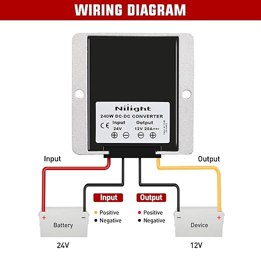 Nilight 24V to 12V Voltage Converter 240W 20A Regulator Step Down to 12VDC Waterproof DC Convert Reducer Power Supply Transformer Module for Golf Cart Scooters Trucks