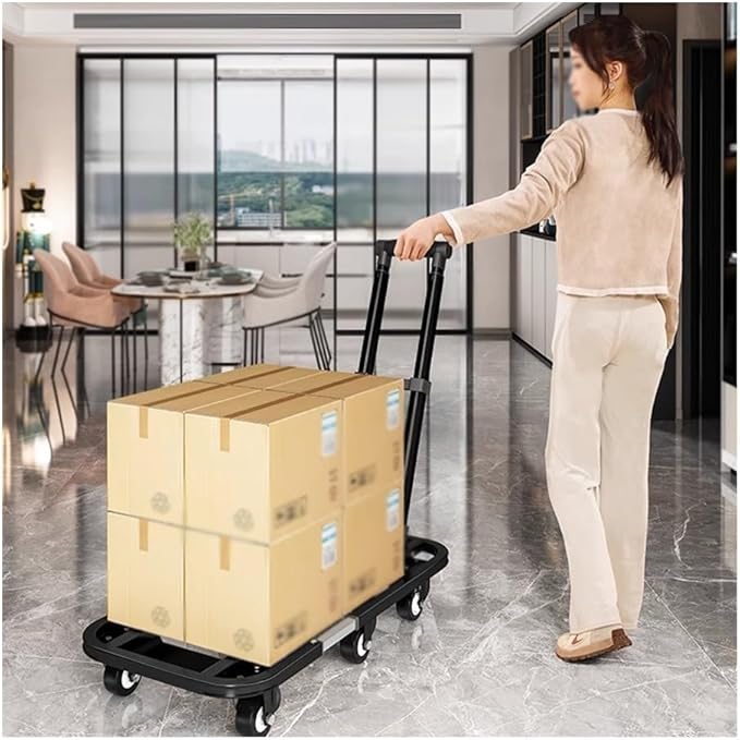 Flat Bed carts with Wheels Foldable Cargo Trolley Folding Transporter Household Flatbed Trolley Portable Luggage Express Trolley Small Trailer Trolley Heavy - Duty trolleyflatbed Truck(Gray,