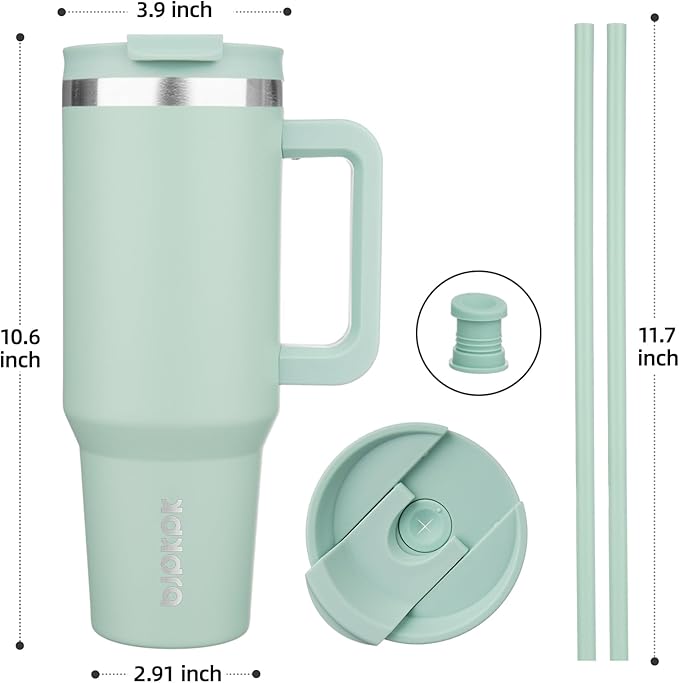BJPKPK 40oz Stainless Steel Insulated Tumbler With Handle And Lid Straw Travel Coffee Mug Thermal Cup,Pistachio Green