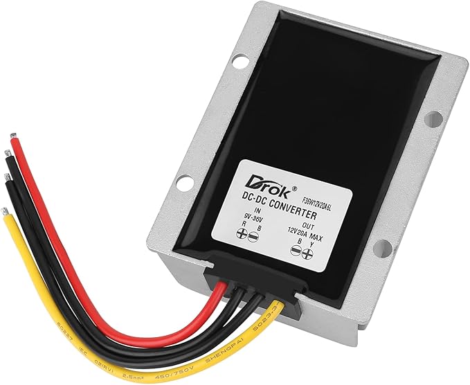 DROK Boost Buck Converter 9V-36V to 12V 20A 240W Aluminium Shell Waterproof Auto Step Up Down Voltage Regulator 12V Volt Transformer for Car Audio Solar Power System LCD Television LED Display Screen