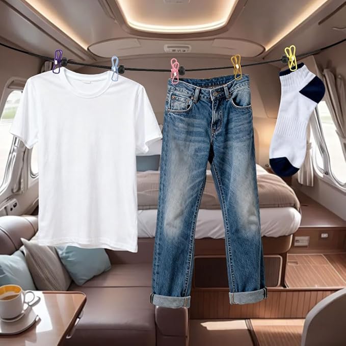 Magnetic Retractable Clothes Line for Cabin, Rubber Coated Non-Scratch Strong Magnets, Ship Approved Clothesline for Cruise Ship Essentials for Camper Hotel Room