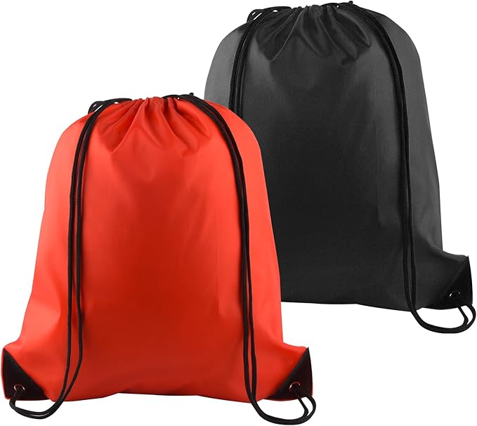 PLULON 2Pcs Drawstring Bags Bulk Drawstring Backpack Red Black String Backpack Cinch Sack Sport Gym Backpack Bags for Yoga Traveling Outdoor Sports