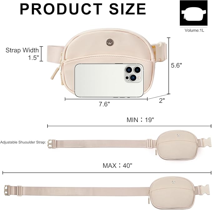 WESTBRONCO Fanny Packs for Women Men, Small Belt Bag Nylon, Lightweight Fashion Waist Packs, Mini Crossbody Bags with Adjustable Strap for Workout Running Traveling(Beige)