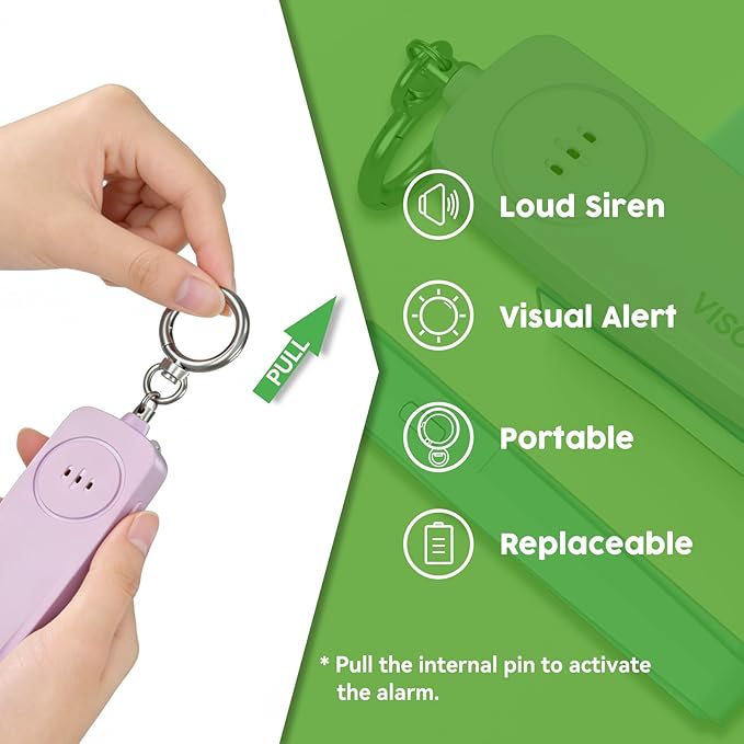 Personal Safety Alarm Keychain for Women,3-Pack,Loud Siren with Flashing LED Light,Portable Emergency Security Device,Gifts for Kids,Presents for Elderly,Night Running,Purple White Blue