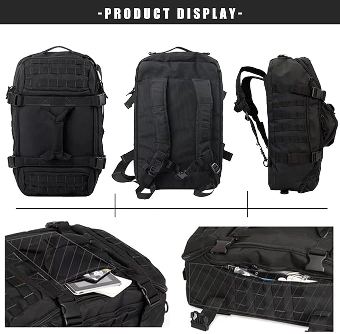 Miramrax Travel Duffle Bag Backpack for Men - Large Tactical Bags Weekender Gym Bag for Overnight Traveling Military Workout Deployment Sports (Black, 25L)