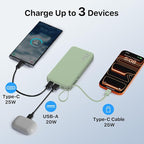 NOBIS Portable Charger 10000mAh 25W Power Bank Fast Charging Battery Pack with Built-in Type-C Cable, USB-C in/Out, USB-A Output with LED Display for Phone 17 S25