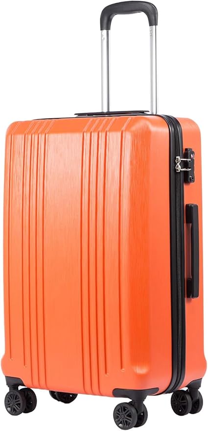 Coolife Luggage PC+ABS Expandable Hardshell Suitcase with TSA Lock, Spinner Checked Lightweight (orange, L(28IN))