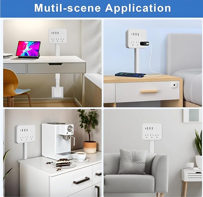 Electrical Outlet Extender Features USB-A,USB-C,2 AC Outlets,Wall Power Socket Expander Stick,Extendable Rotating Electric Outlet Plug Adapter Nightstands,Sofa,Desks and More Hard to Reach Space (A01)