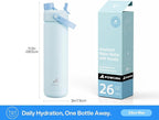 POWCAN 26 oz Insulated Water Bottle with 2-in-1 Straw and Spout Lid, Keep Cold 24H, Leak-Proof, Fits in Car Cup Holder, Stainless Steel Water Bottle for Sports, Travel, and School (Sea Breeze)