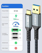 SUNGUY 10Gbps USB C 3.1 Gen 2 Cable, 4FT USB A to USB C 3A Fast Charging & Data Transfer Android Auto Cable Compatible with iPhone 17/16/15 Pro Max, Galaxy S23 S22 Ultra Note 20, SSD