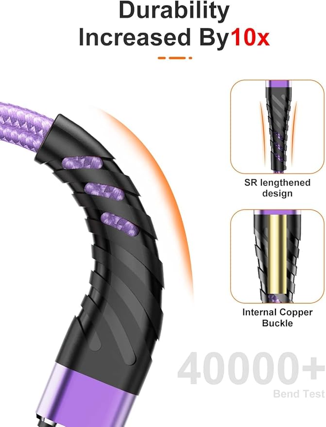 CyvenSmart (3 Pack) Long iPhone Charger 3ft for [MFi Certified], 3 Foot Lightning Cable Fast Charging Cord 3 Feet for iPhone 12/12 Pro/11/11 Pro/11 Pro Max/XS/XS Max/XR/X/8/8 Plus/7/7 Plus/6 Lavender
