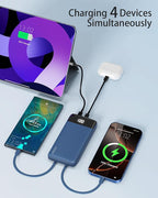 Portable Charger with Built-in Cables 10000mAh Power Bank with Cords, Slim Battery Pack with LED Display, Travel Essential Portable Charger for iPhone 17/16/15/14 Series, Android Samsung Google Pixel