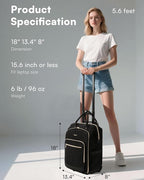 Rolling Backpack for Women, Travel Backpack with Wheels, Vertical Storage Wheeled Laptop Backpack, Overnight Underseat Carry on Luggage for College Business Work, Stylish Rolling Laptop Bag, Black