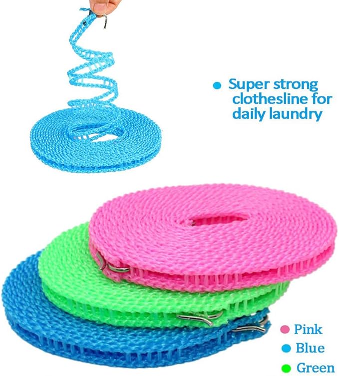 Foshine Clotheslines 3Pack Blue Pink Green 1.64ft Length Clothes Drying Rope Portable Windproof 5m Clothesline for Camping Travel Indoor Outdoor Laundry Clothes Line