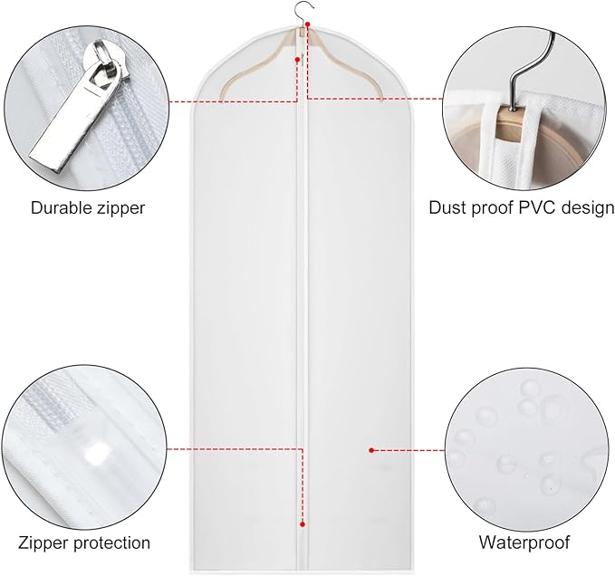 60 inches Garment Bags for Closet Storage with Zipper Clear Garments Bag for Gowns Long, Dresses, Suit, Coat - Set of 20 [Upgraded Version]