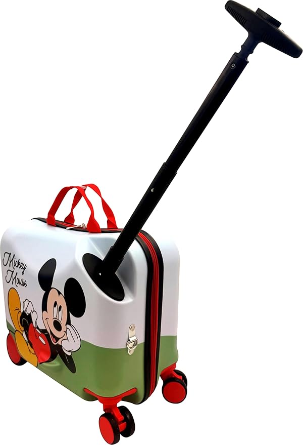 Fast Forward 2-in-1 Kids 18” Suitcase & Ride-On Luggage -Lightweight Tow-Along Toddler Luggage With Wheels (Mickey New)