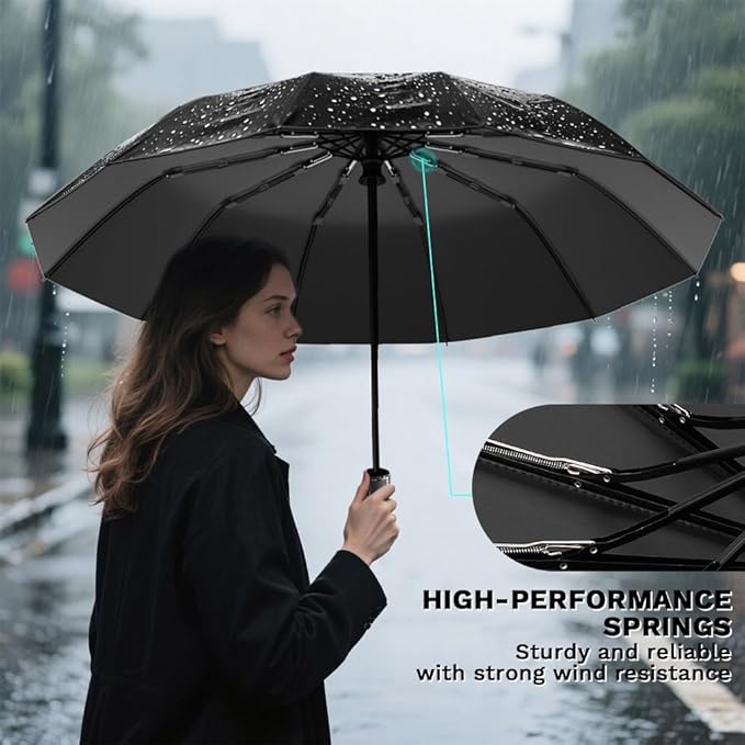 YINBAOGE Compact Travel Umbrella, Automatic Folding Windproof 12 Ribs, 42 Inch Canopy with UV Protection, Durable Lightweight Portable Parasol for Rain & Sun, Fits Car, Backpack, Men & Women