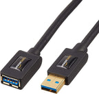 Amazon Basics 2-Pack USB 3.0 Extension Cable, Fast Data Transfer 4.8Gbps, USB-A Male to Female, Gold-Plated Connectors, 3 Foot, Black